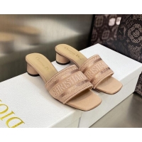 Best Product Dior Dway Heel Slides Sandals 3.5cm in Rose Des Vents Pink Metallic Thread Embroidered Satin 605040