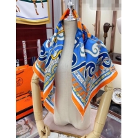 Unique Style Hermes Harnais en Rosace Silk Sqaure Scarf 90x90cm H61566 Blue/Orange 2023