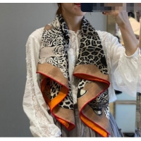 Grade Design Hermes Leopard Silk & Cashmere Sqaure Scarf 110x110cm H61564 Orange 2023