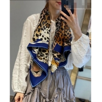 Inexpensive Hermes Leopard Silk & Cashmere Sqaure Scarf 110x110cm H61563 Blue 2023