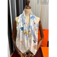 Famous Brand Hermes Sur Mon Nuage Silk Sqaure Scarf 90x90cm H28018 White 2023