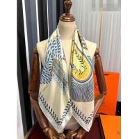 Top Quality Hermes Epaulettes de Gala Double Face Silk Square Scarf 90x90cm H28024 Beige 2023