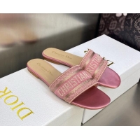 Most Popular Dior Dway Flat Slides Sandals in Light Pink Metallic Thread Embroidered Satin 0605045