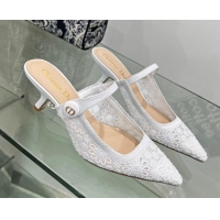 Unique Style Dior Capture Heeled Mules 6.5cm in Transparent Mesh Embroidered with Optic White Saint-Gall Motif 605049