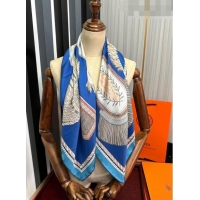 Pretty Style Hermes Epaulettes de Gala Double Face Silk Square Scarf 90x90cm H28024 Blue 2023