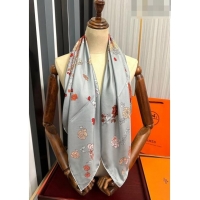 Inexpensive Hermes Robe Legere Print Silk Square Scarf 90cm H28025 Grey 2023