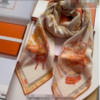 Luxury Cheap Hermes Chevaloscope Shawl Scarf 140cm H3005 White/Orange 2023