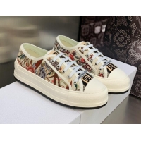 Luxury Dior Walk'n'Dior Platform Sneakers in White Multicolor Cotton Embroidered with Petites Fleurs Motif 605073