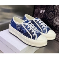 Grade Quality Dior Walk'n'Dior Platform Sneakers in Blue Embroidered Multicolor Denim Cotton 605075