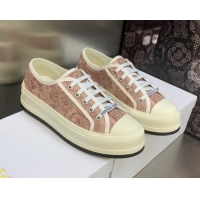 Top Grade Dior Walk'n'Dior Platform Sneakers in Light Pink Cotton Embroidered with Toile de Jouy Motif 605076