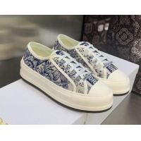 Good Quality Dior Walk'n'Dior Platform Sneakers in Blue Cotton Embroidered with Jardin d'Hiver Motif 605077