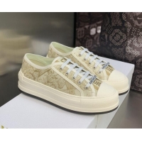 Sophisticated Dior Walk'n'Dior Platform Sneakers in White and Gold-Tone Cotton Embroidered with Jardin d'Hiver Motif in 