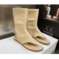 Unique Style Dior Spirit Open Toe Flat Thong Boots in Beige Stretch Leather 605081