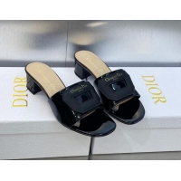 Best Price Dior Day Heel Slide Sandals 4.5cm in Black Patent Calfskin 605082