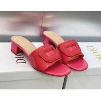 Good Quality Dior Day Heel Slide Sandals 4.5cm in Dark Pink Patent Calfskin 605084