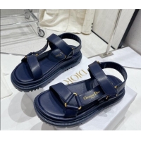 Hot Style Dior D-Wave Strap Sandals in Navy Blue Lambskin 606003