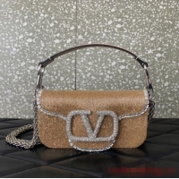 Most Popular VALENTINO MINI LOCO imitation crystal shoulder bag WB0K53SL Apricot