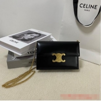 Famous Brand Celine CLUTCH WITH CHAIN IN TRIOMPHE LAMBSKIN 107732 Black