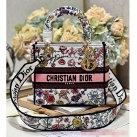 Grade Design MEDIUM DIOR LADY D-LITE BAG White Multicolor Florilegio Embroidery M0565