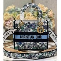 Famous Brand MEDIUM DIOR LADY D-LITE BAG White Multicolor Flowers Constellation Embroidery M0565OE