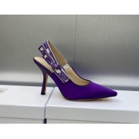 Luxury Dior J'Adior Slingback Pumps 9.5cm in Purple Embroidered Satin and Cotton 606038