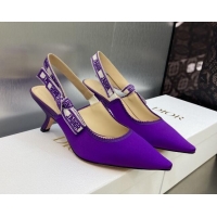 Grade Quality Dior J'Adior Slingback Pumps 6.5cm in Purple Embroidered Satin and Cotton 606039