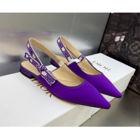 Sophisticated Dior J'Adior Slingback Ballerina Flat in Purple Embroidered Satin and Cotton 606040