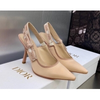 Best Grade Dior J'Adior Slingback Pumps 9.5cm in Nude Embroidered Satin and Cotton 606041