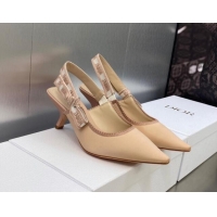 Stylish Dior J'Adior Slingback Pumps 6.5cm in Nude Embroidered Satin and Cotton 606042