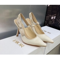 Top Design Dior J'Adior Slingback Pumps 9.5cm in White Embroidered Satin and Cotton 606044