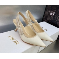 Classic Hot Dior J'Adior Slingback Pumps 6.5cm in White Embroidered Satin and Cotton 606045