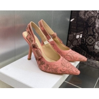 Good Product Dior J'Adior Slingback Pumps 9.5cm in Pink Multicolor Embroidered Cotton with Toile de Jouy Sauvage Motif 6