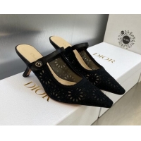 Duplicate Dior Capture Heeled Mules 6.5cm in Transparent Mesh Embroidered with Black Saint-Gall Motif 606051