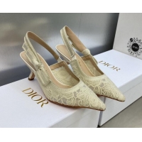 Pretty Style Dior J'Adior Slingback Pumps 6.5cm in Transparent Mesh Embroidered with Cream White D-Lace Motif 606053