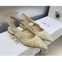 Good Product Dior J'Adior Slingback Flat in Transparent Mesh Embroidered with Cream White D-Lace Motif 606054