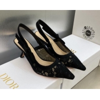 Popular Style Dior J'Adior Slingback Pumps 6.5cm in Transparent Mesh Embroidered with Black D-Lace Motif 606057