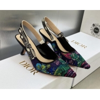 Best Price Dior J'Adior Slingback Pumps 6.5cm in Purple Multicolor Embroidered Cotton with Toile de Jouy Voyage Motif 60