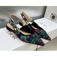 Purchase Dior J'Adior Slingback Flat in Purple Multicolor Embroidered Cotton with Toile de Jouy Voyage Motif 606064