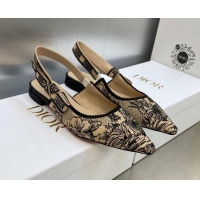 Hot Style Dior J'Adior Slingback Flat in Beige and Black Embroidered Cotton with Toile de Jouy Voyage Motif 606067