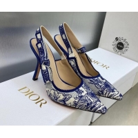 Best Product Dior J'Adior Slingback Pumps 9.5cm in Blue and White Embroidered Cotton with Toile de Jouy Voyage Motif 606