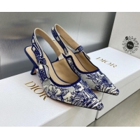 Top Design Dior J'Adior Slingback Pumps 6.5cm in Blue and White Embroidered Cotton with Toile de Jouy Voyage Motif 60606