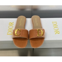 Sumptuous Dior C'est Dior Flat Slide Sandals in Apricot Velvet with CD Letters 606075