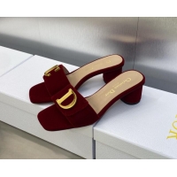 Popular Style Dior C'est Dior Heeled Slide Sandals 4.5cm in Burgundy Velvet with CD Letters 606078