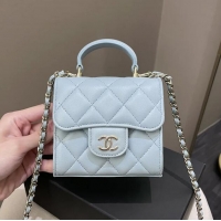 Best Grade Chanel 22P Quilted Lambskin Top Handle Clutch On Chain AP8795 Light Blue