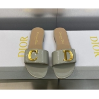 Good Quality Dior C'est Dior Flat Slide Sandals in Grey Patent Calfskin with CD Letters 606083