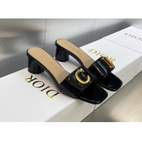 Durable Dior C'est Dior Heeled Slide Sandals 4.5cm in Black Patent Calfskin with CD Letters 606086