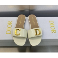 Durable Dior C'est Dior Flat Slide Sandals in White Patent Calfskin with CD Letters 606089