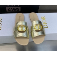 Low Cost Dior 30 Montaigne Heeled Slide Sandals 4.5cm in Gold Yellow Metallic Calfskin 606091