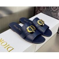 Luxury Cheap Dior 30 Montaigne Flat Slide Sandals in Navy Blue Calfskin 606093