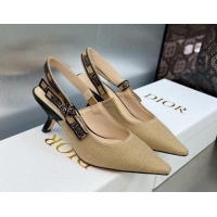 Good Quality Dior J'Adior Slingback Pumps 6.5cm in Beige Embroidered Jute Canvas 620028